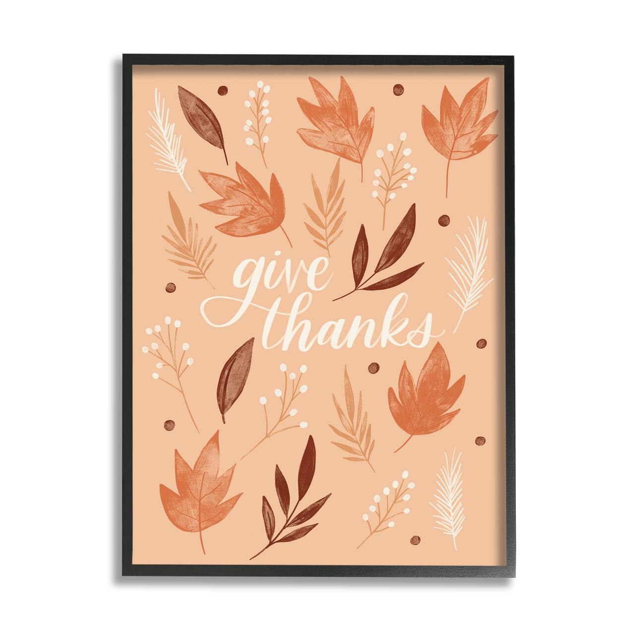 Stupell Industries Give Thanks Autumnal Leaves Framed Giclee Art